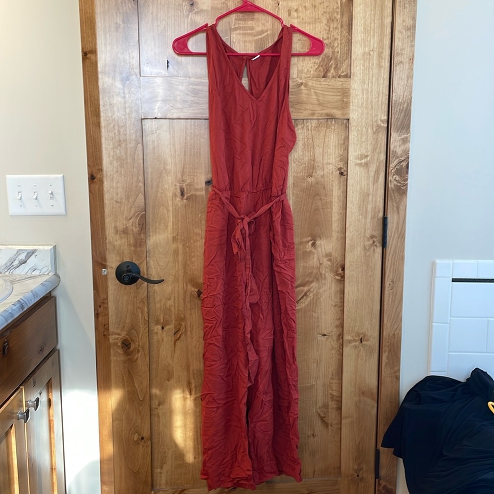 Old Navy Burnt Orange pant romper with key hold back and belt